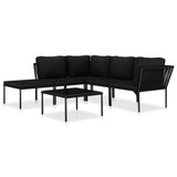 6 Piece Garden Lounge Set with Cushions Black PVC - Front View