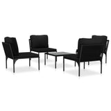 5 Piece Garden Lounge Set with Cushions Black PVC - Front View