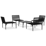 5 Piece Garden Lounge Set with Cushions Black PVC - Side View