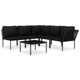 6 Piece Garden Lounge Set with Cushions Black PVC - Front View