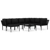 8 Piece Garden Lounge Set with Cushions Black PVC - Front View