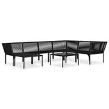 8 Piece Garden Lounge Set with Cushions Black PVC - Side View