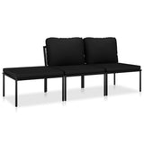 3 Piece Garden Lounge Set with Cushions Black PVC - Front View