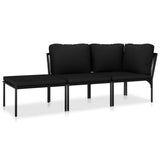 3 Piece Garden Lounge Set with Cushions Black PVC - Front View