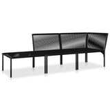 3 Piece Garden Lounge Set with Cushions Black PVC - Side View