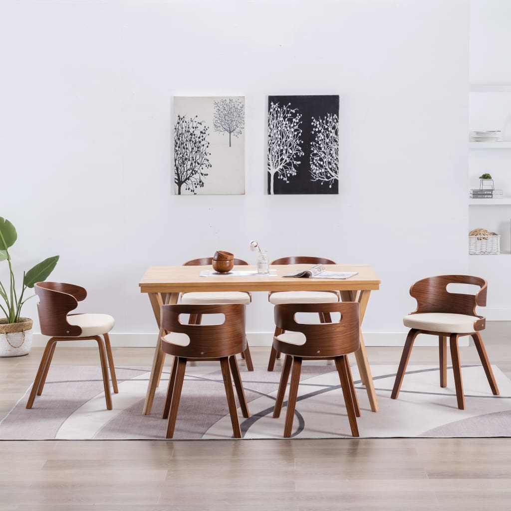 Dining Chairs 6 pcs Cream Bent Wood and Faux Leather