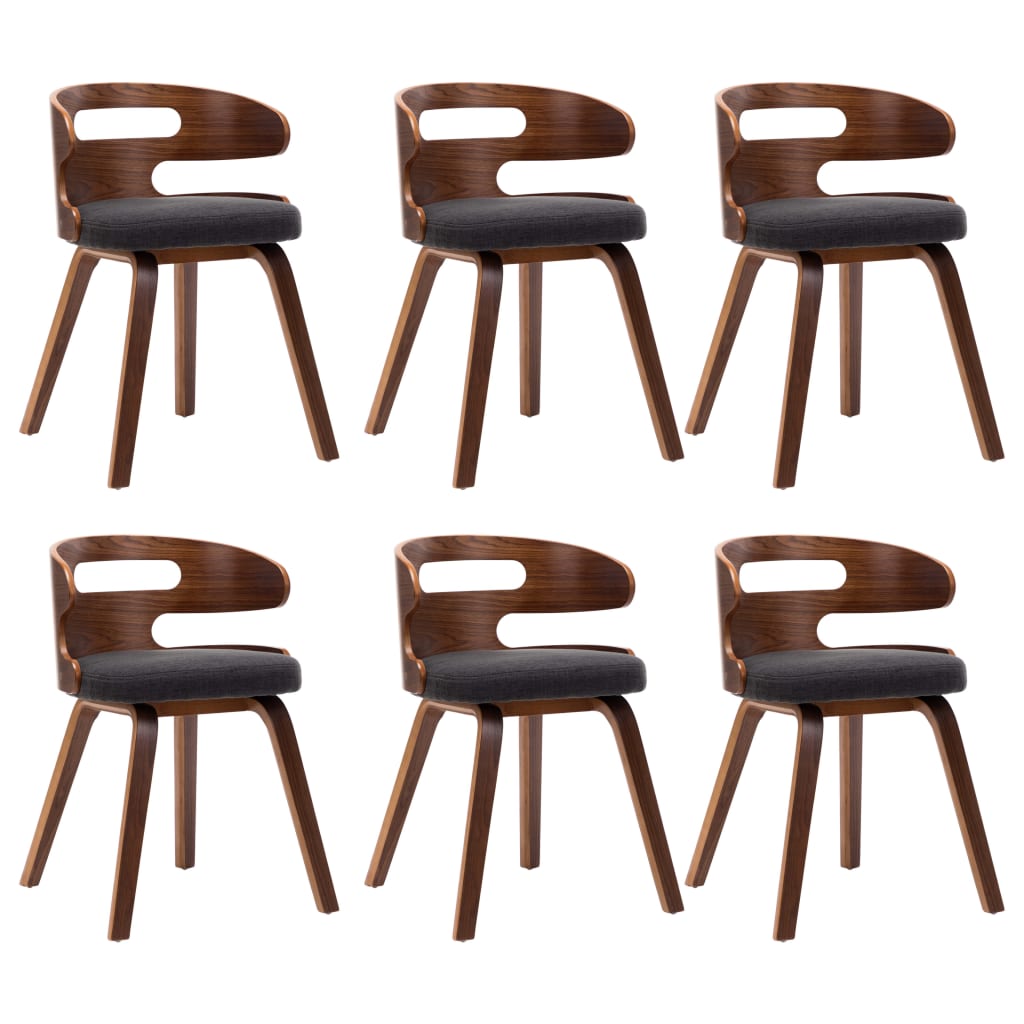 Dining Chairs 6 pcs Dark Grey Bent Wood and Fabric