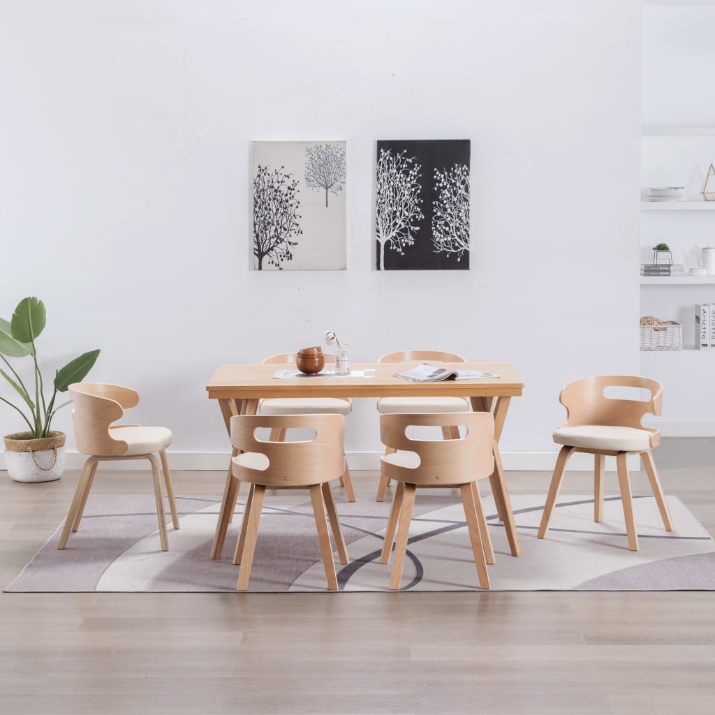 Dining Chairs 6 pcs Cream Bent Wood and Faux Leather