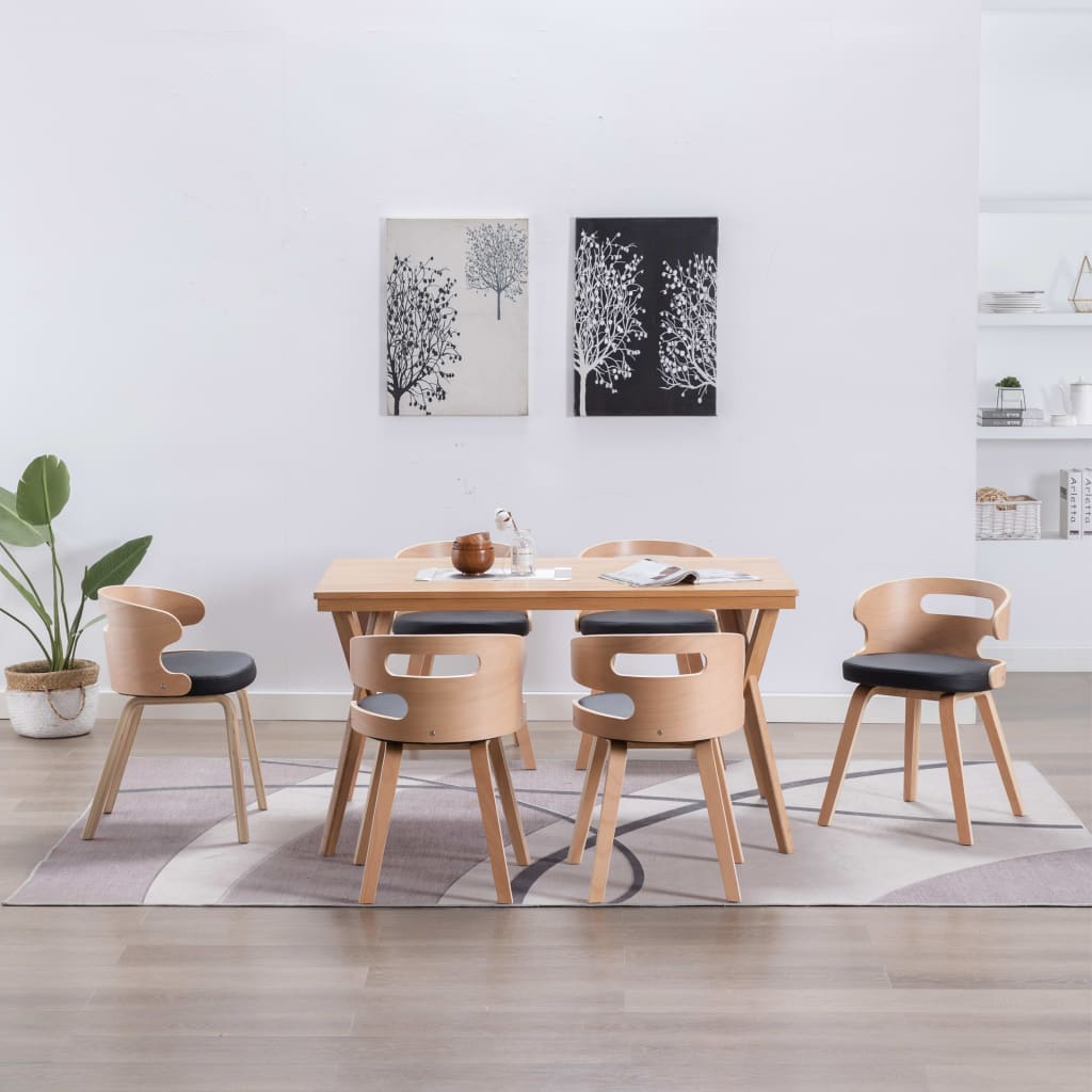 Dining Chairs 6 pcs Black Bent Wood and Faux Leather