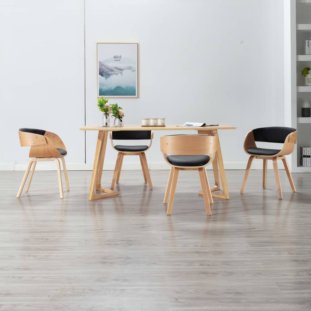 Dining Chairs 4 pcs Black Bent Wood and Faux Leather