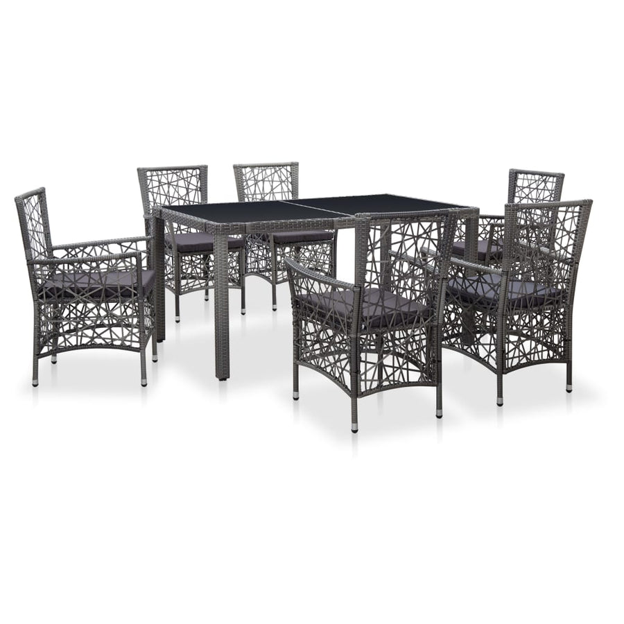 7 Piece Outdoor Dining Set Poly Rattan Grey