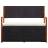 Storage Bench 115 cm Poly Rattan and Solid Acacia Wood Black - Front View