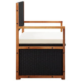 Storage Bench 115 cm Poly Rattan and Solid Acacia Wood Black - Side View