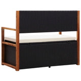 Storage Bench 115 cm Poly Rattan and Solid Acacia Wood Black - Top-Down View