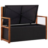 Storage Bench 115 cm Poly Rattan and Solid Acacia Wood Black - 45-Degree Angle