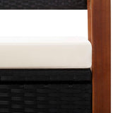 Storage Bench 115 cm Poly Rattan and Solid Acacia Wood Black - Rear View