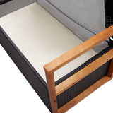 Storage Bench 115 cm Poly Rattan and Solid Acacia Wood Black - Close-Up Angle