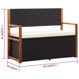 Storage Bench 115 cm Poly Rattan and Solid Acacia Wood Black - Extra Image