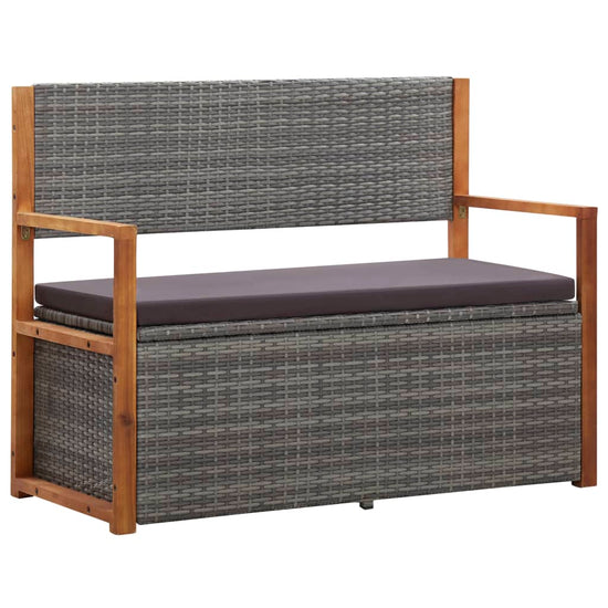 Storage Bench 115 cm Poly Rattan and Solid Acacia Wood Grey