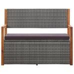 Storage Bench 115 cm Poly Rattan and Solid Acacia Wood Grey