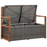 Storage Bench 115 cm Poly Rattan and Solid Acacia Wood Grey - Side View