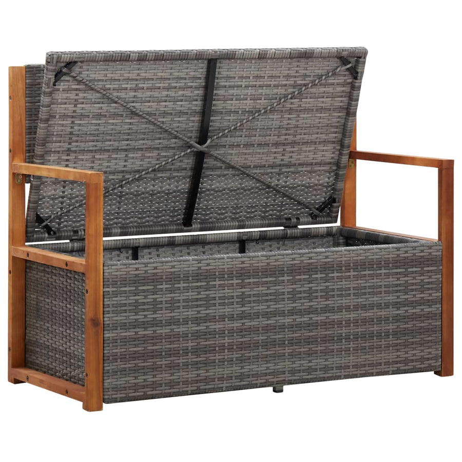Storage Bench 115 cm Poly Rattan and Solid Acacia Wood Grey