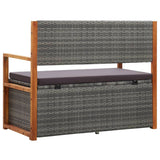 Storage Bench 115 cm Poly Rattan and Solid Acacia Wood Grey - 45-Degree Angle
