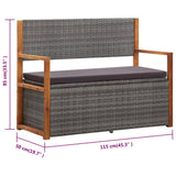Storage Bench 115 cm Poly Rattan and Solid Acacia Wood Grey