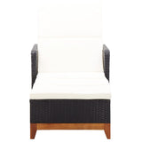 Sun Lounger Poly Rattan and Solid Acacia Wood Black