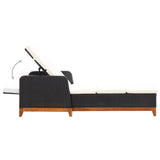 Sun Lounger Poly Rattan and Solid Acacia Wood Black - Top-Down View