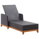 Sun Lounger Poly Rattan and Solid Acacia Wood Black - Rear View
