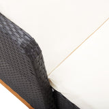Sun Lounger Poly Rattan and Solid Acacia Wood Black - Close-Up Angle