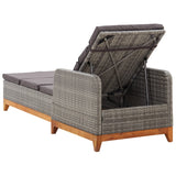 Sun Lounger Poly Rattan and Solid Acacia Wood Grey - Side View