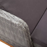 Sun Lounger Poly Rattan and Solid Acacia Wood Grey - Close-Up Angle