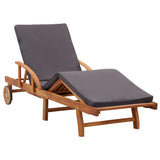 Sun Lounger with Cushion Solid Acacia Wood - Front View