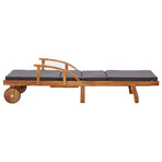Sun Lounger with Cushion Solid Acacia Wood