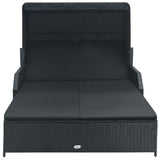 2-Person Sun Lounger with Canopy Poly Rattan Black