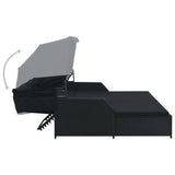2-Person Sun Lounger with Canopy Poly Rattan Black