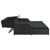 2-Person Sun Lounger with Canopy Poly Rattan Black - Rear View