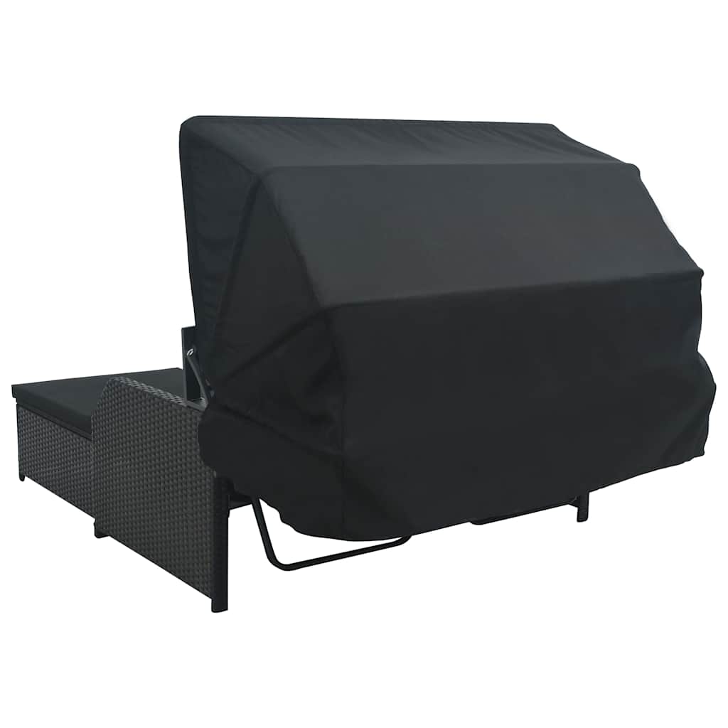 2-Person Sun Lounger with Canopy Poly Rattan Black
