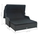 2-Person Sun Lounger with Canopy Poly Rattan Black