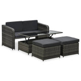 4 Piece Garden Lounge Set with Cushions Poly Rattan Anthracite - Front View