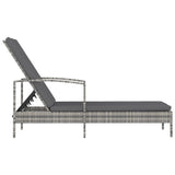 Sun Lounger with Armrests Poly Rattan Grey - Side View