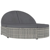 2-Person Sun Lounger with Cushions Poly Rattan Grey - Front View