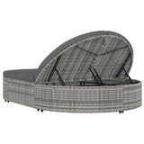2-Person Sun Lounger with Cushions Poly Rattan Grey - Rear View