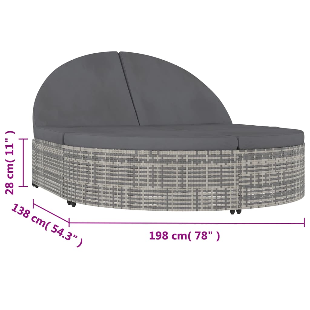 2-Person Sun Lounger with Cushions Poly Rattan Grey