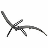 Folding Sun Lounger Poly Rattan Grey - Side View
