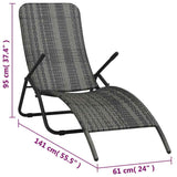 Folding Sun Lounger Poly Rattan Grey - Close-Up Angle