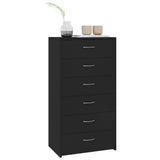 Sideboard with 6 Drawers Black 50x34x96 cm Engineered Wood - Side View
