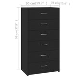 Sideboard with 6 Drawers Black 50x34x96 cm Engineered Wood - Rear View